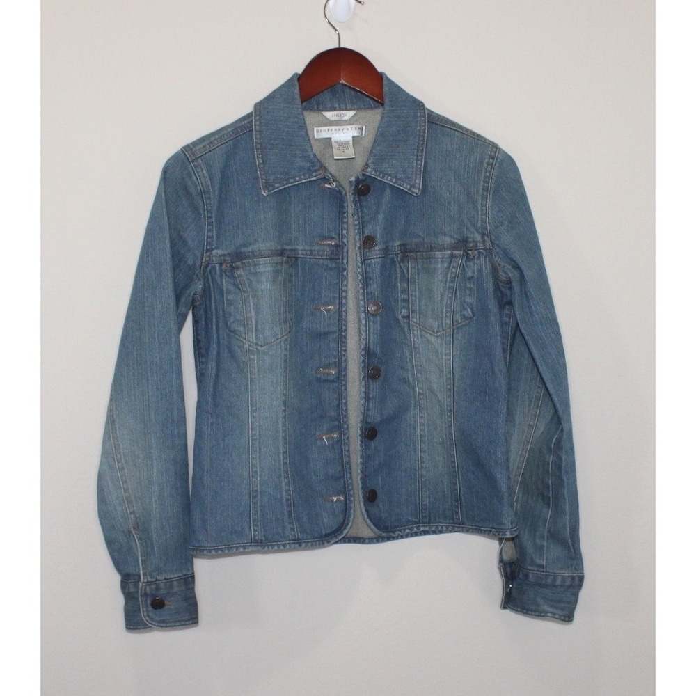 Geoffrey Beene Sport blue denim jacket womens 4 blue stretch cotton button front